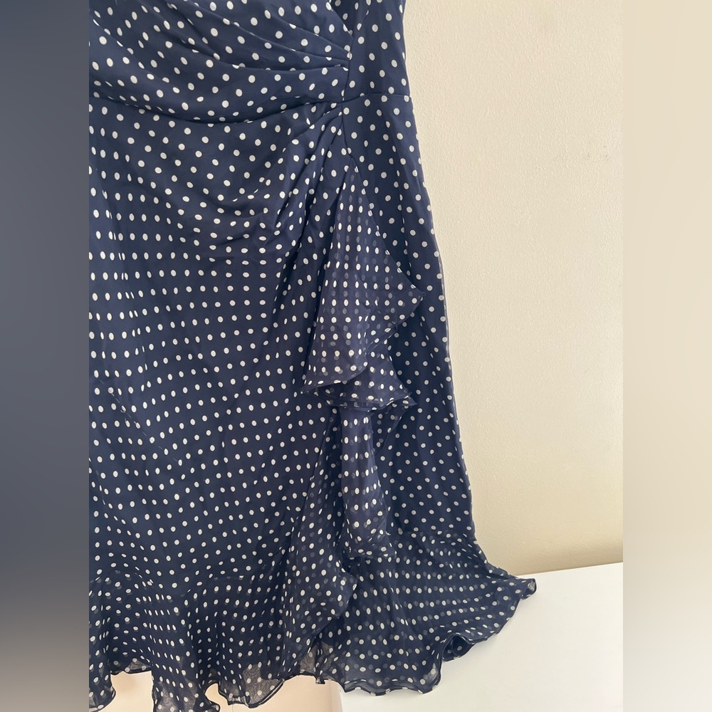 Melinda Eng Blue and white polka dotted Ruffled Tiered Midi Dress with scarf - Picture 4 of 11